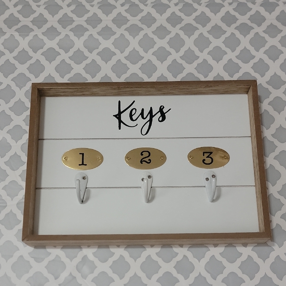 Target Wooden Key Rack with Gold and White Accents